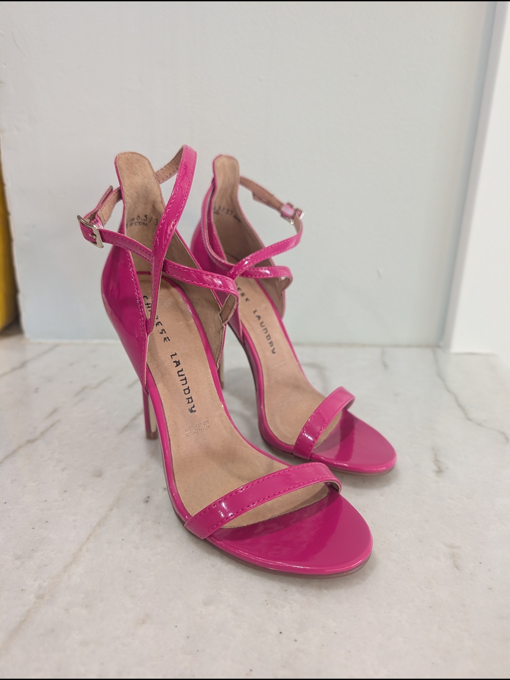 Chinese Laundry Women’s Hot Pink Patent Strappy High 4.5" Heel Sandals New